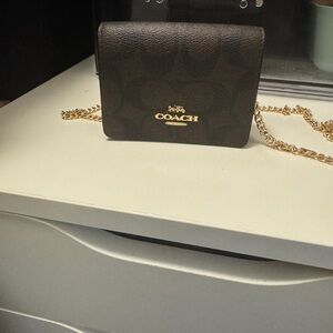 Coach Dark Brown Crossbody with Gold Chain